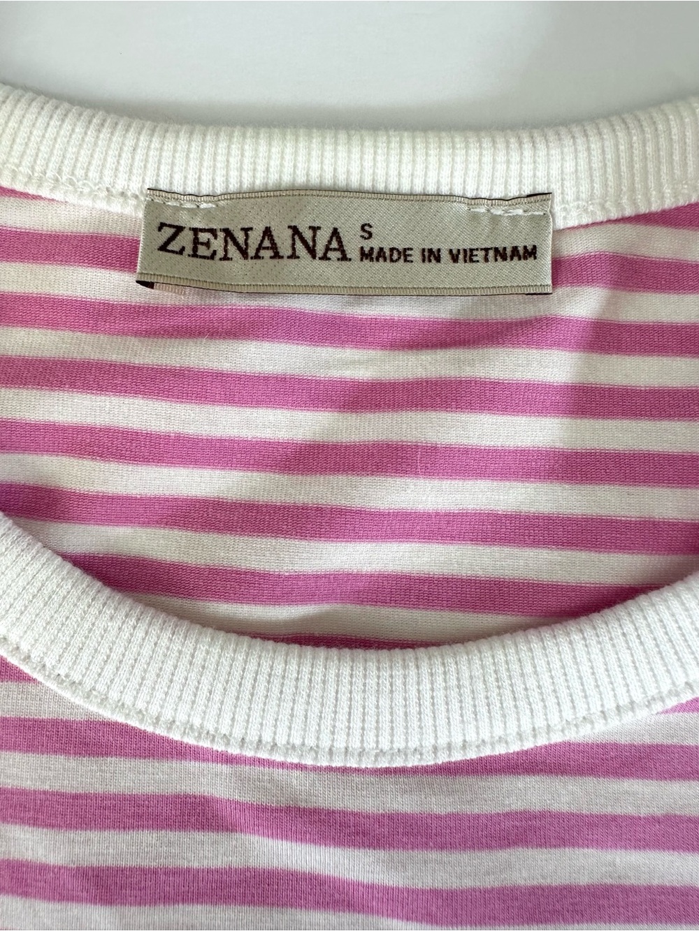 ZENANA Striped Ribbed Crewneck T - Shirt Women’s Candy Pink Sz Small Cotton - Picture 5 of 9